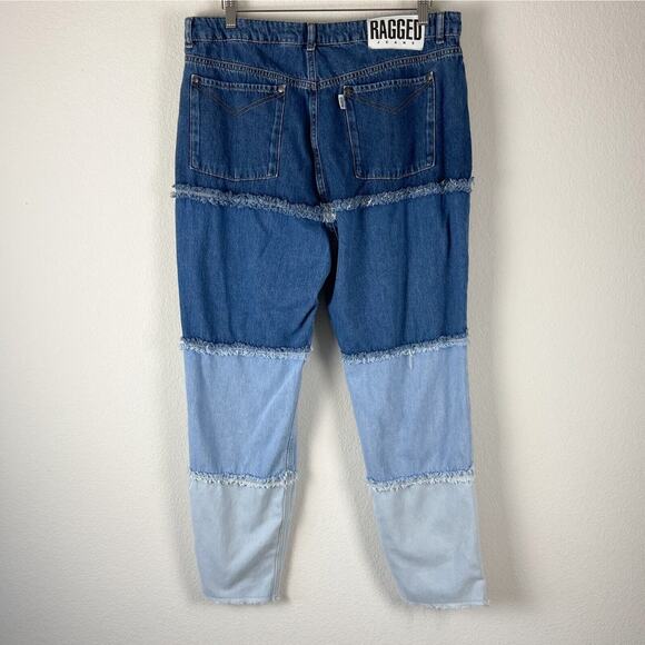 Ragged Priest Mom Jeans Womens 36 Blue Patchwork Frayed Boho Urban Streetwear - Picture 5 of 14